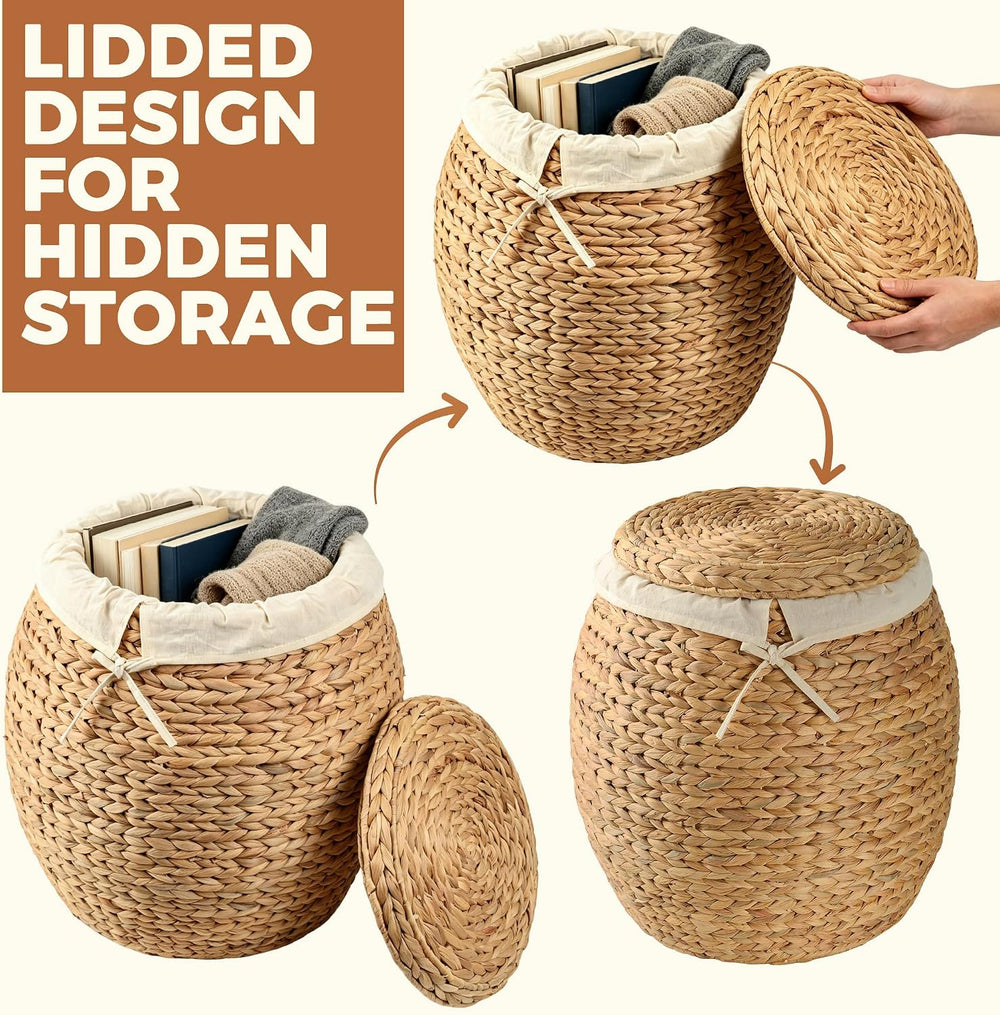 Wicker Basket with Lid Decorative Storage - Large Blanket Basket for Living R...