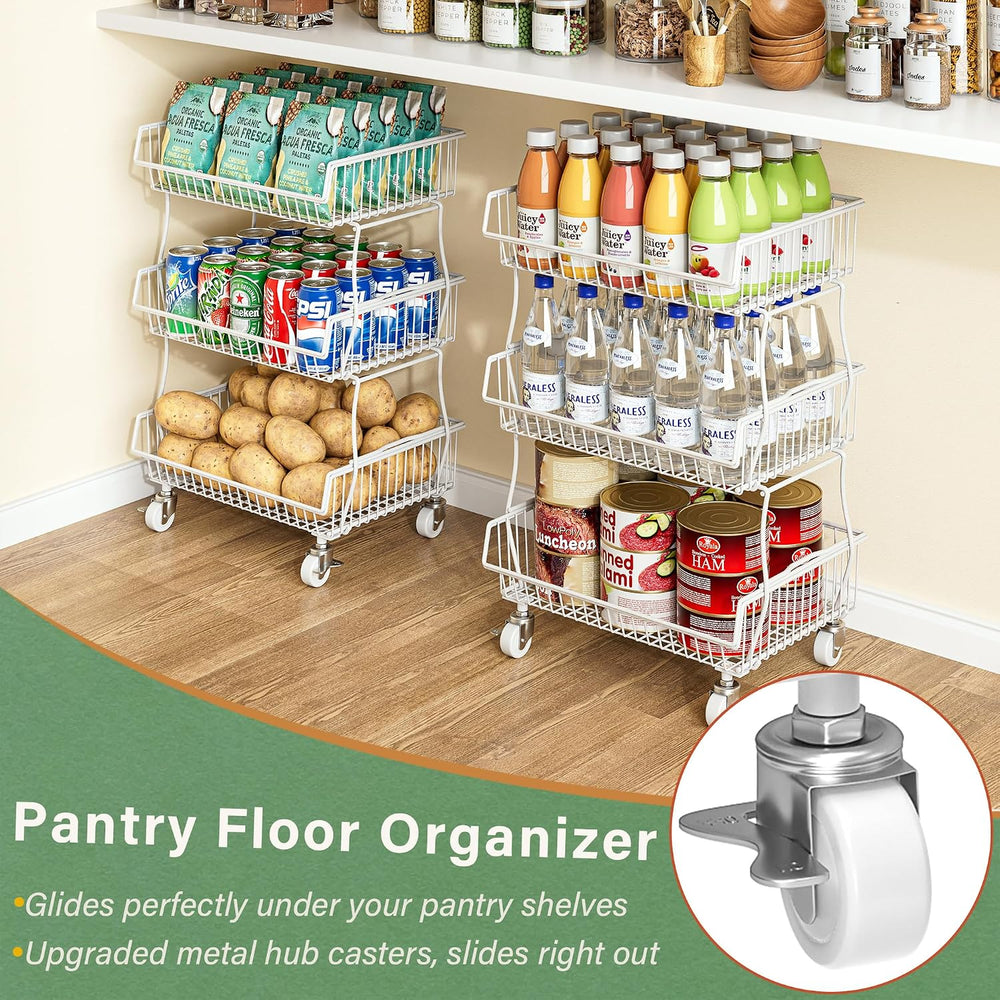 OKZEST Pantry Organizers and Storage Cart with Upgraded Metal Hub Casters