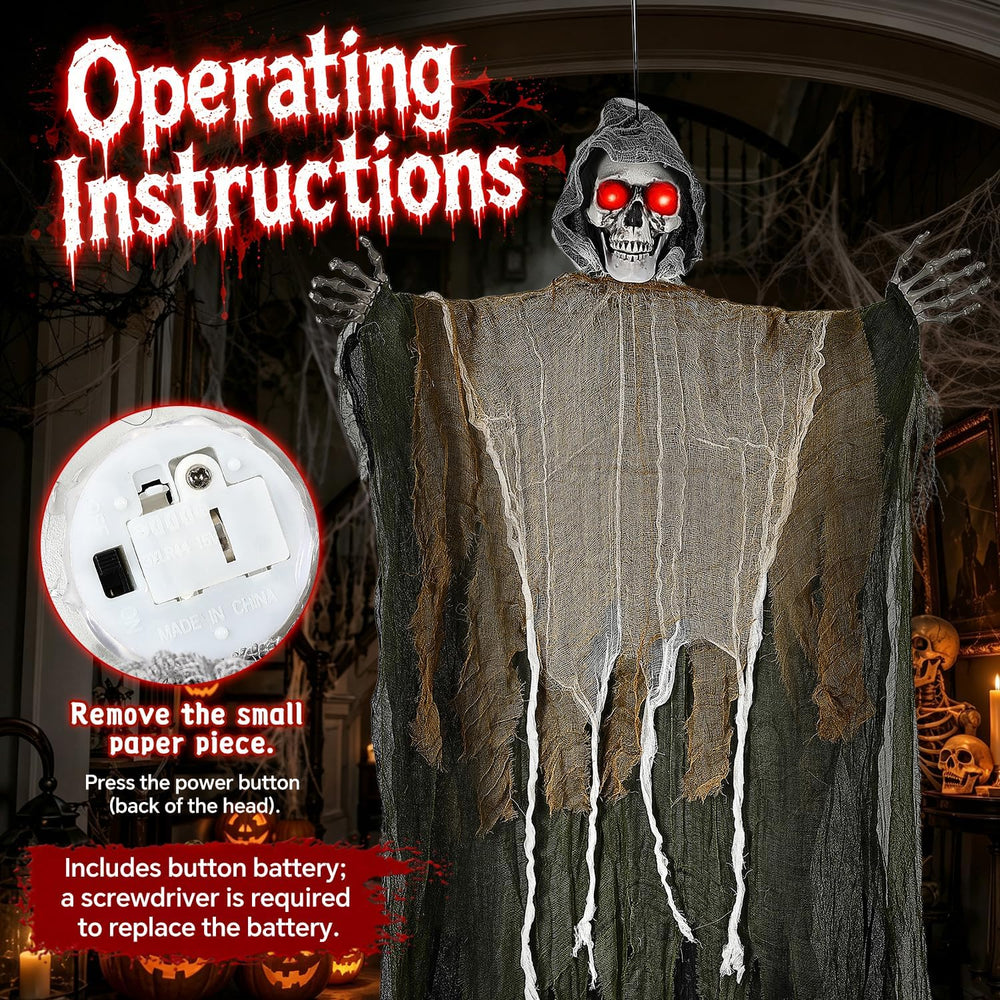 3PCS Scary Hanging Ghosts with Glowing Eyes, Light-Up Halloween Ghost Decorat...