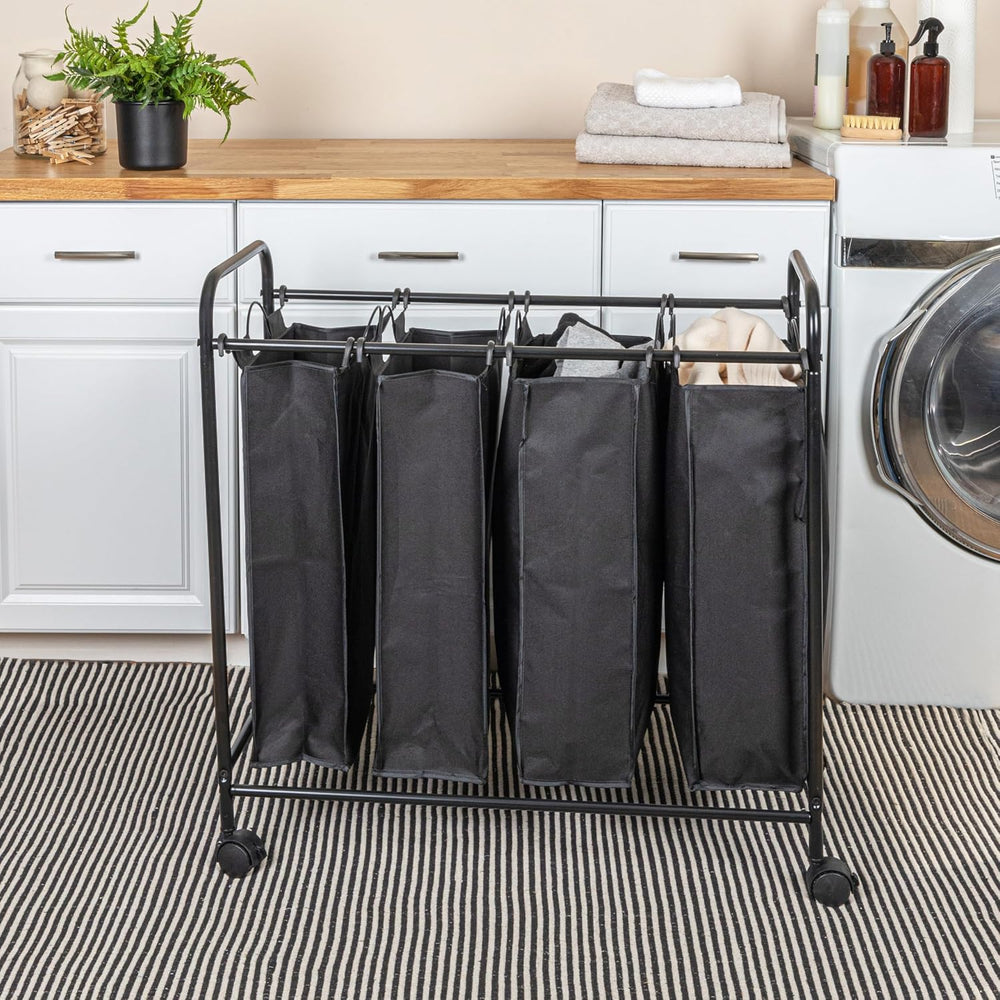 Household Essentials Rolling Laundry Sorter, 4 Bag Laundry Sorter Cart with W...