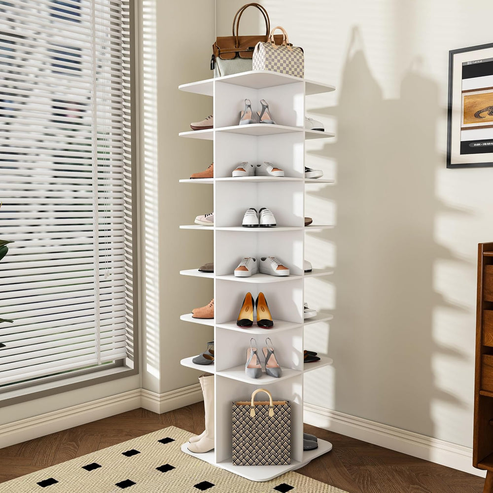 Runboll 7-Tier Rotating Shoe Rack Tower Spinning Shoe Display Lazy Susan Towe...