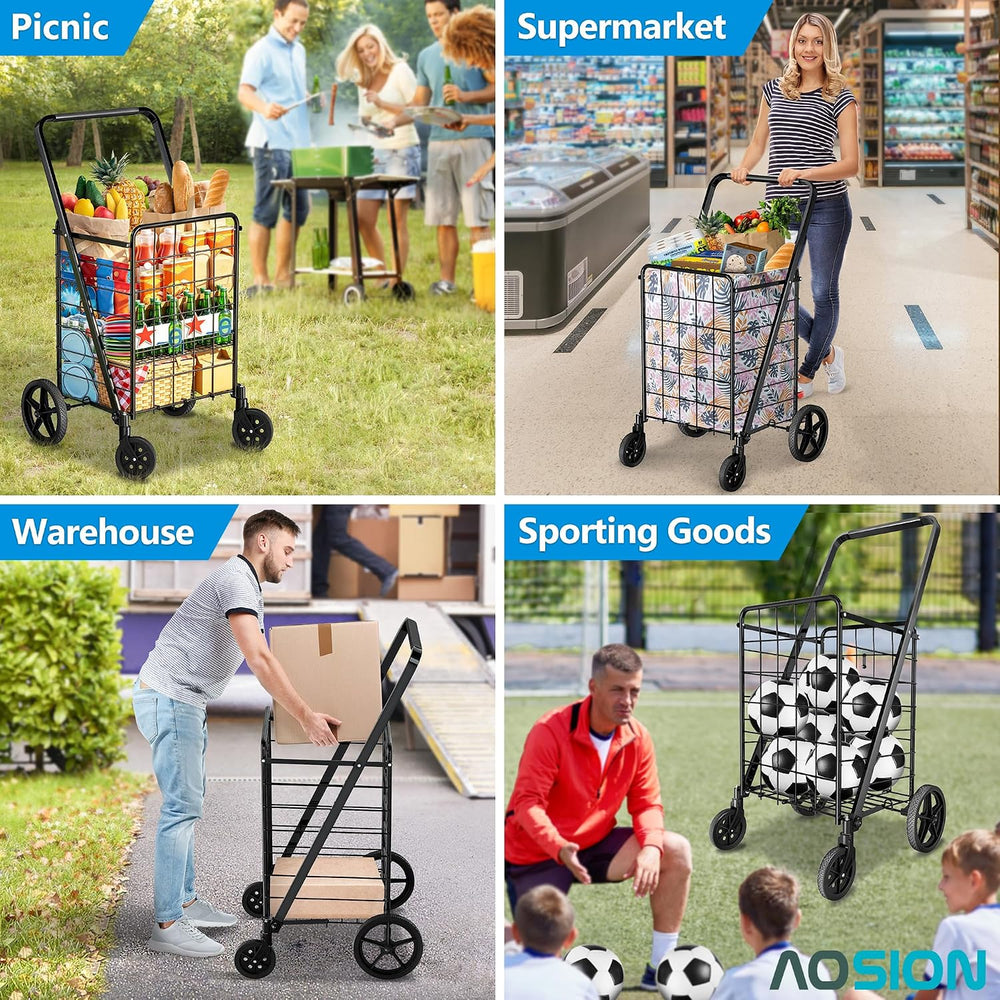 Folding Shopping Carts for Groceries,220lb Rolling Utility Cart with Wheel