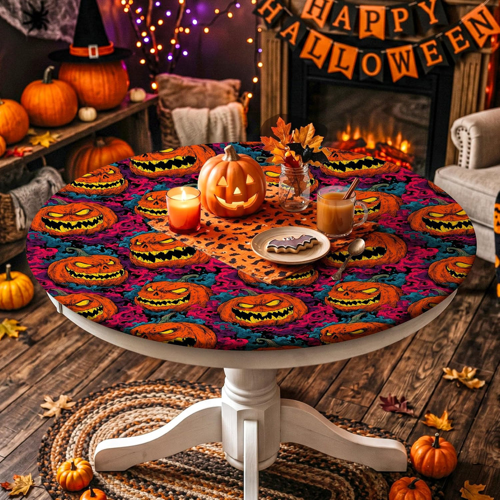 Halloween Tablecloth Round Fitted Tablecloth Fits 61"-65" Tables