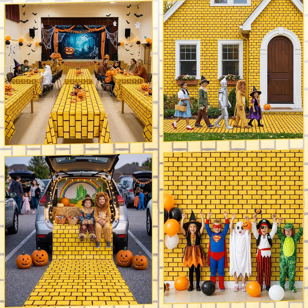 100FT x 54IN Halloween Yellow Brick Tablecloth Roll with Slide Cutter Box