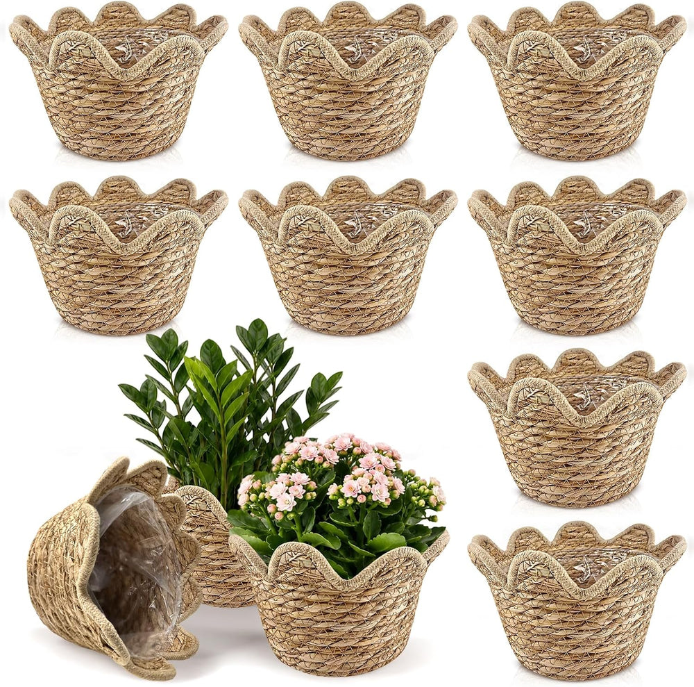 8 Pcs Medium Seagrass Woven Baskets with Plastic Liner