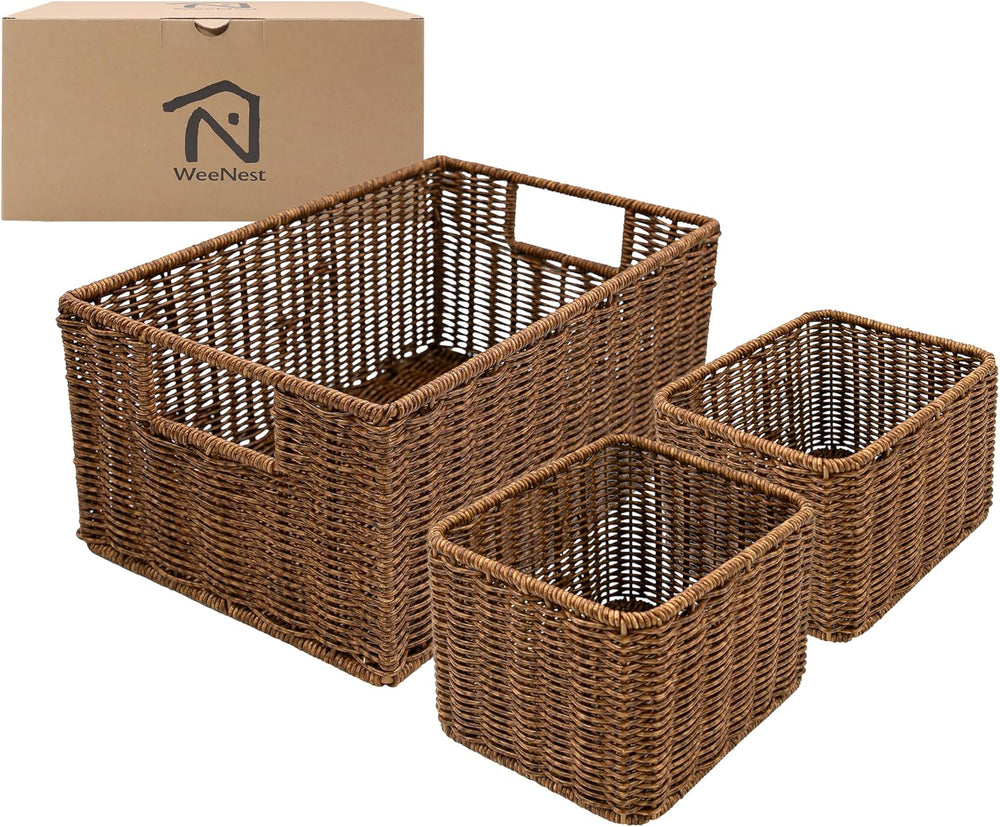 WeeNest Wicker Basket with Handle, Shelf Baskets for Organizing, Woven Organi...