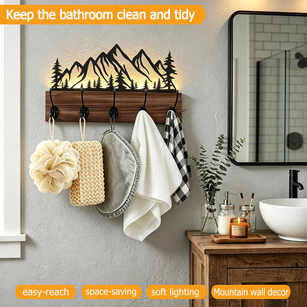 Metal Mountain Wall Mount Coat Hooks,Wall Mounted with Remote-Controlled LED ...