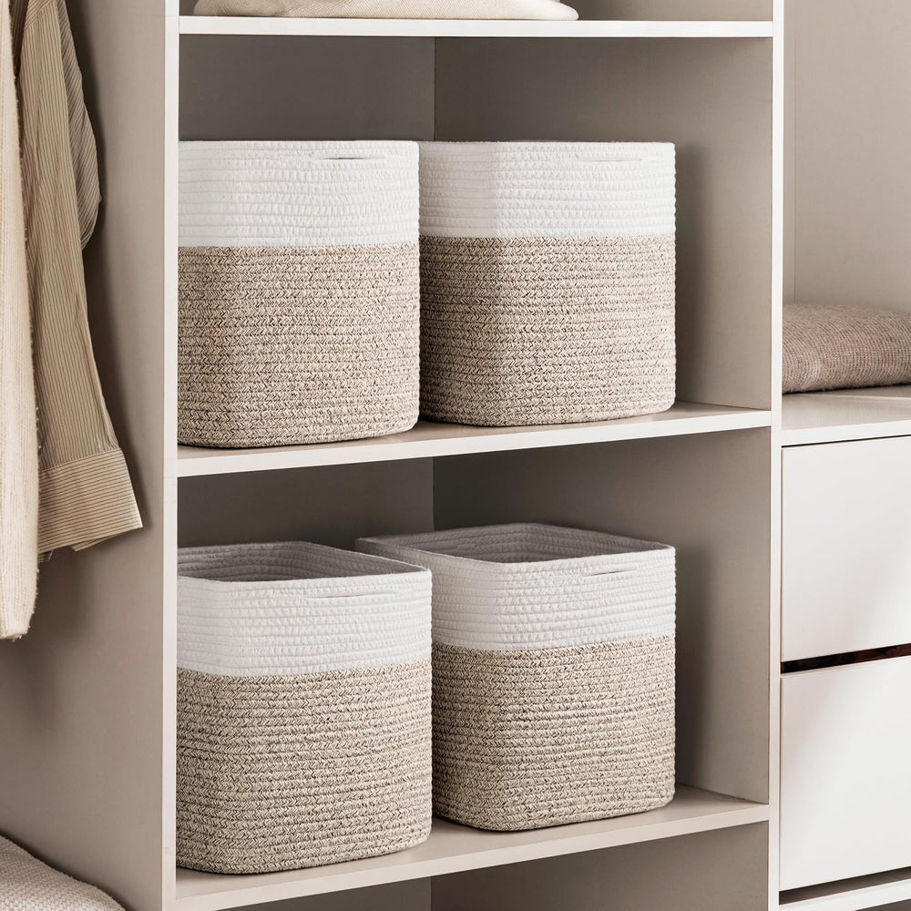 joybest 13inch Cube Storage Bins, Cotton Rope Woven Organizer Basket