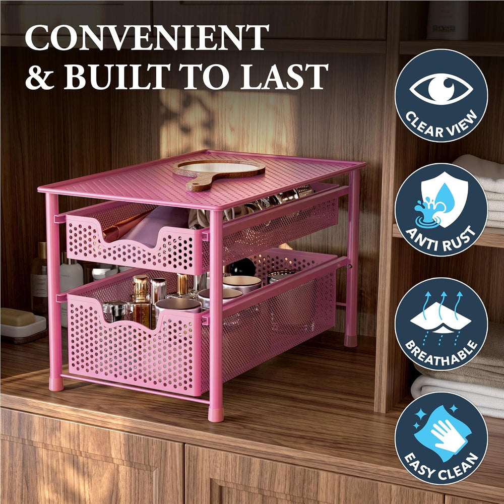 Simple Houseware Stackable 2 Tier Sliding Basket Organizer Drawer, Pink