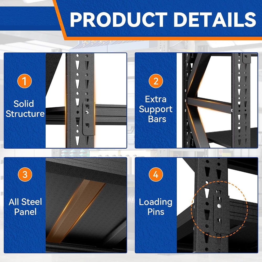 SAWJEC 6000 LBS Garage Shelving, 71" W Heavy Duty Storage Shelves, 4 Tie...