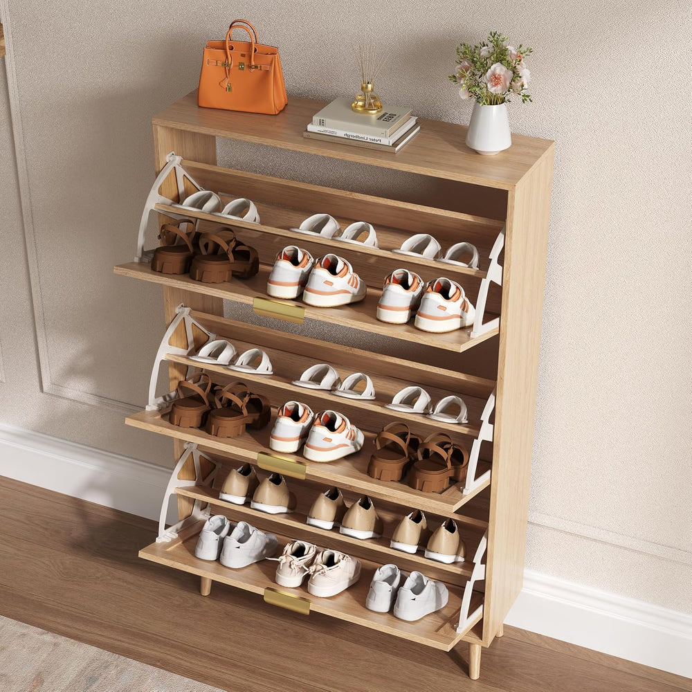 BORNOON Shoe Cabinet for Entryway with 3 Flip Drawers, Slim Wooden Shoe Stora...