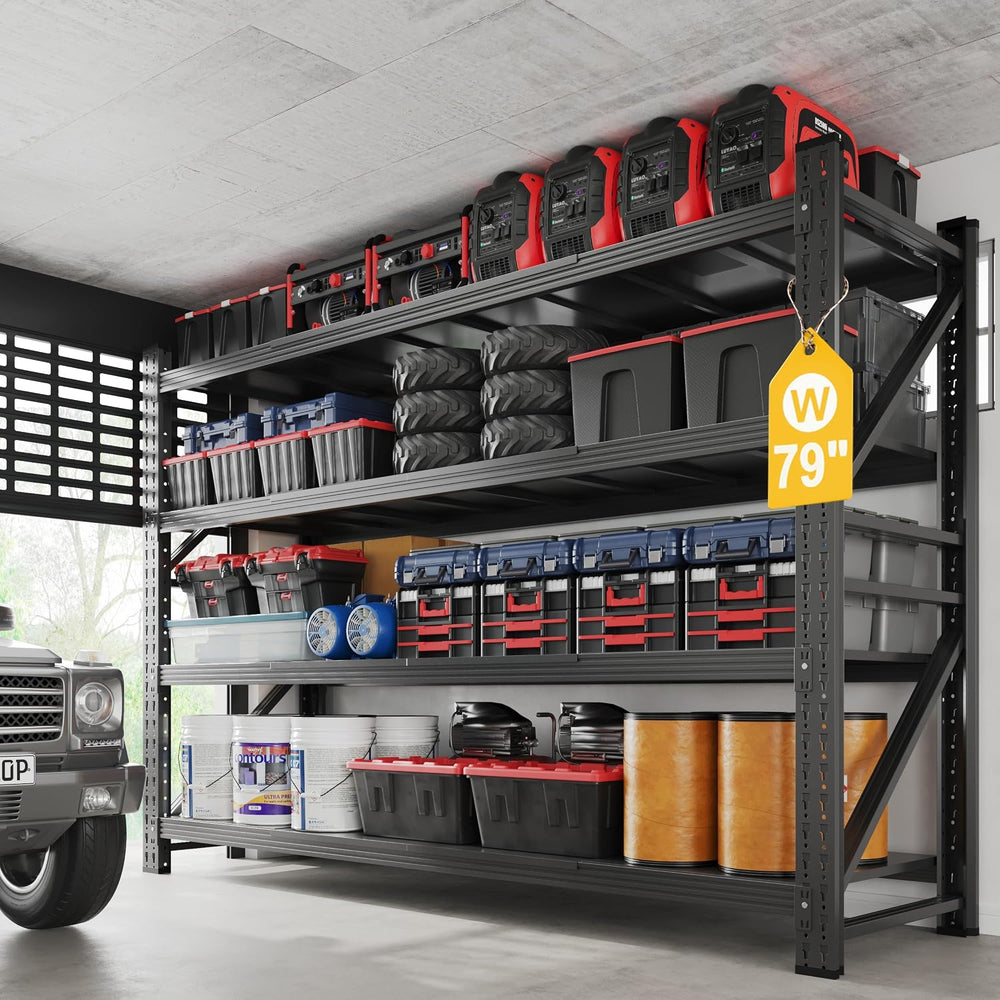 7000LBS Metal Steel Storage Shelves - 78.7" W Black 4 Tier Heavy Duty Ra...