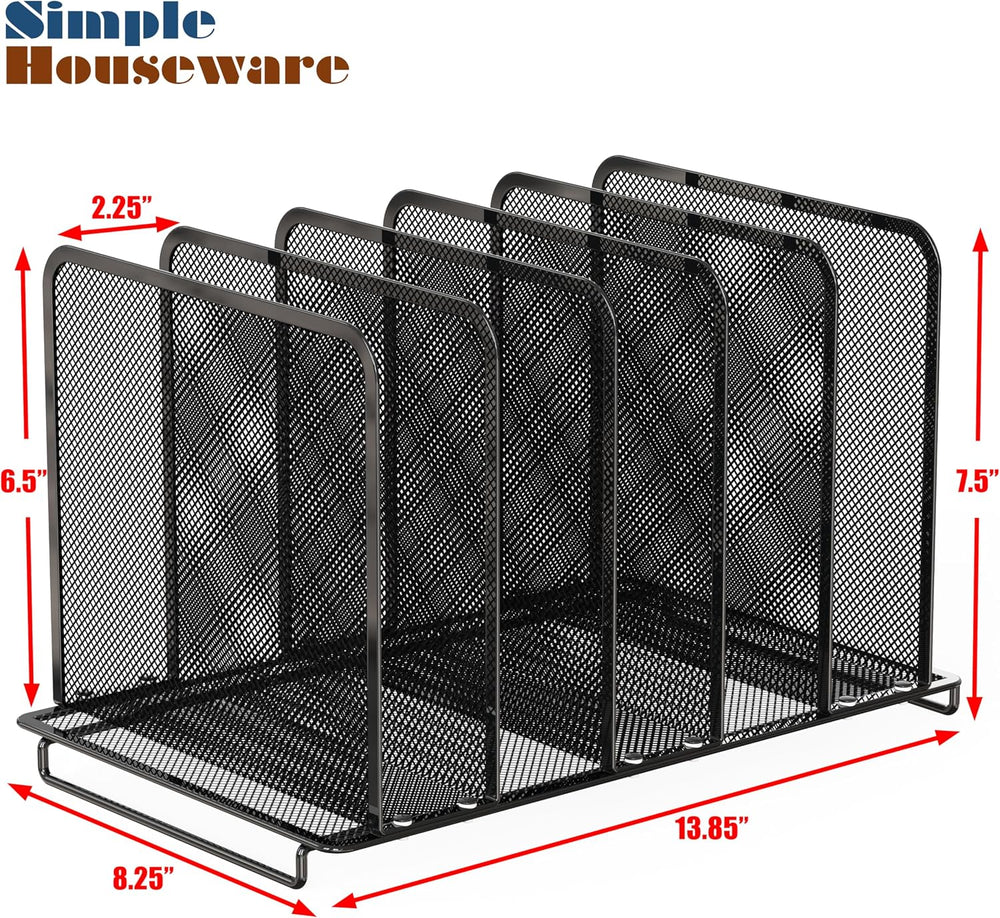 Simple Houseware 5 Section Upright File Sorter Organizer, Black - 2 Pack
