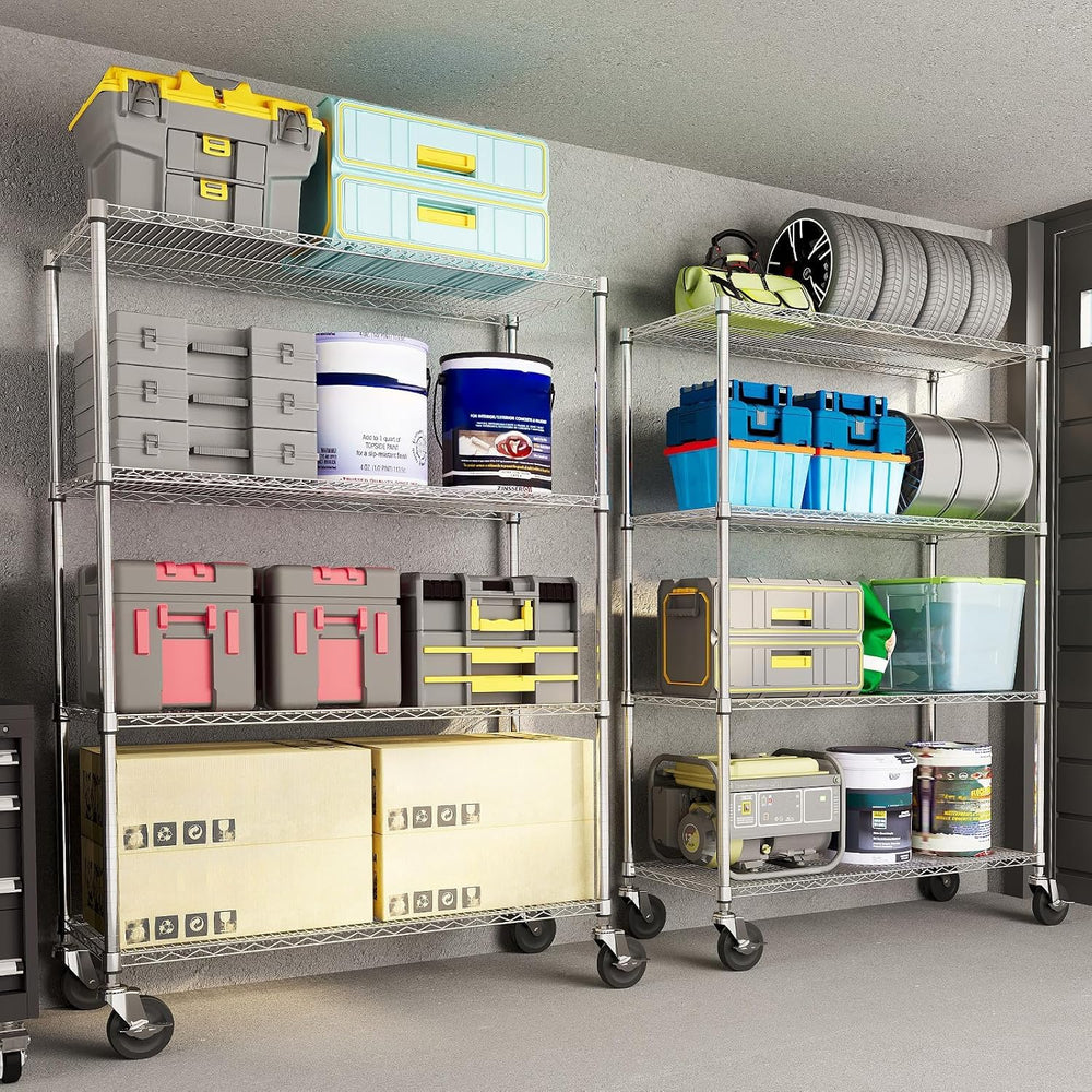 4-Tier Wire Shelving with Wheels, 47''W×18''D×71''H, ...