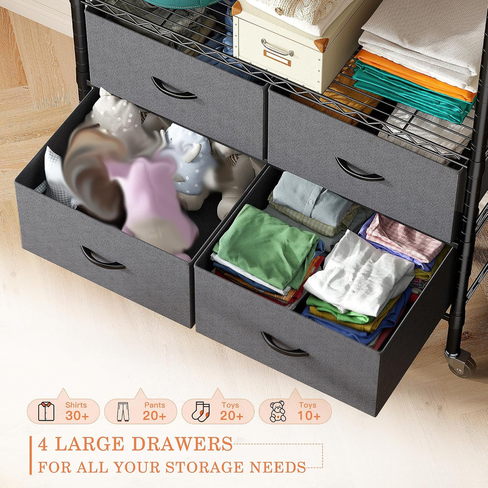 Raybee Rolling Clothes Rack, Portable Closet for Bedroom,Dorm, 4 Drawers