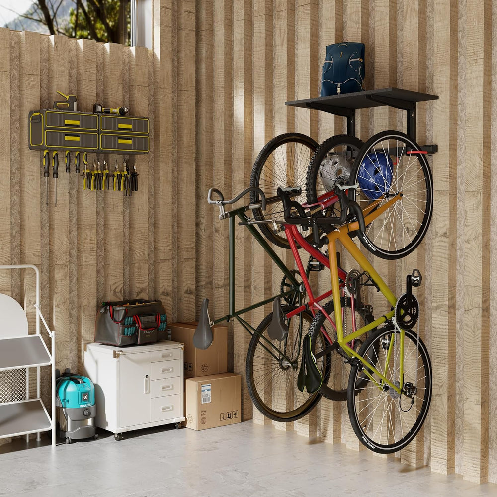 Mount-It! WheelsUp Bike Wall Mount with Shelf | Garage Storage Rack for 3 Bik...
