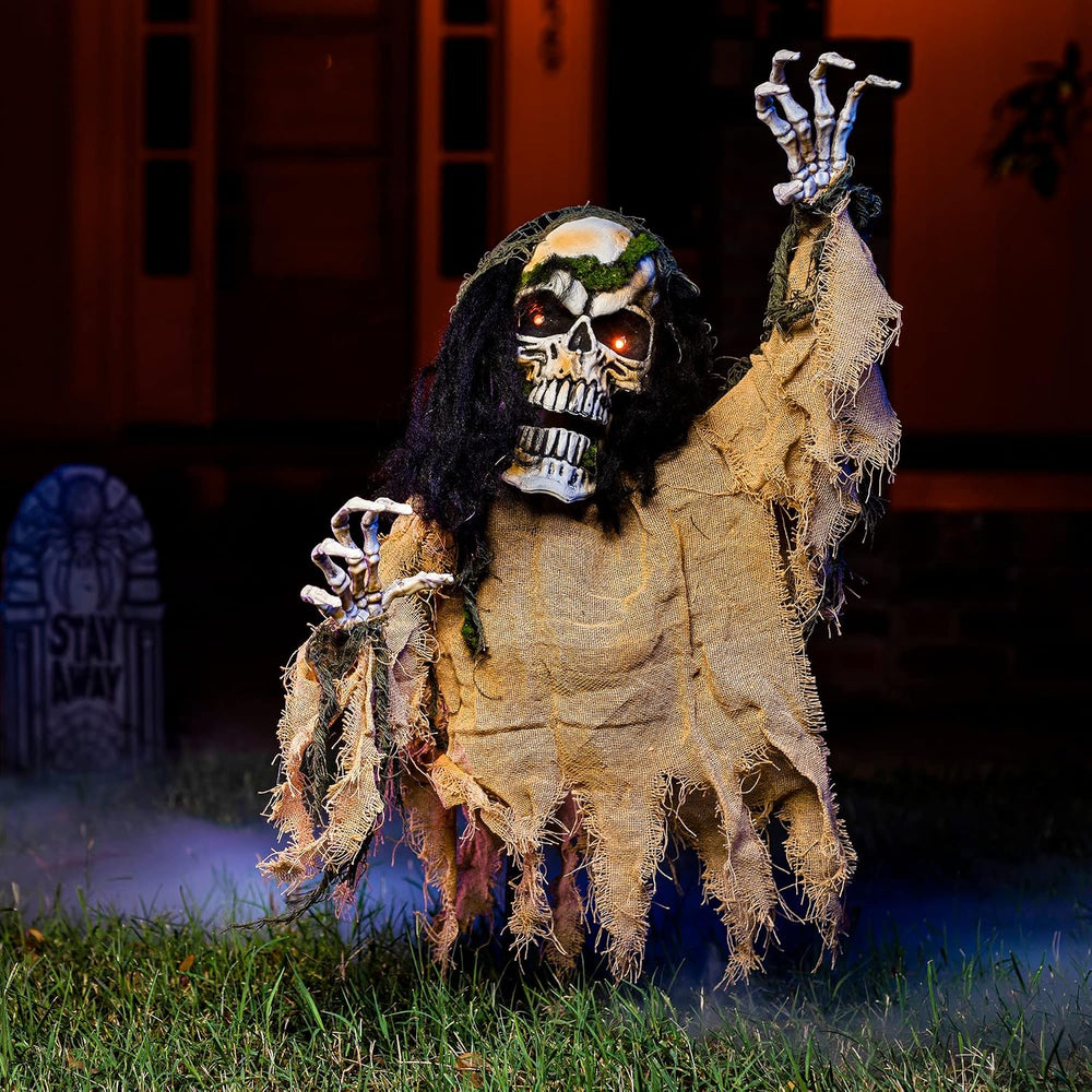 JOYIN Halloween Decoration Outdoor Animated Zombie Groundbreaker, Light-up Sk...