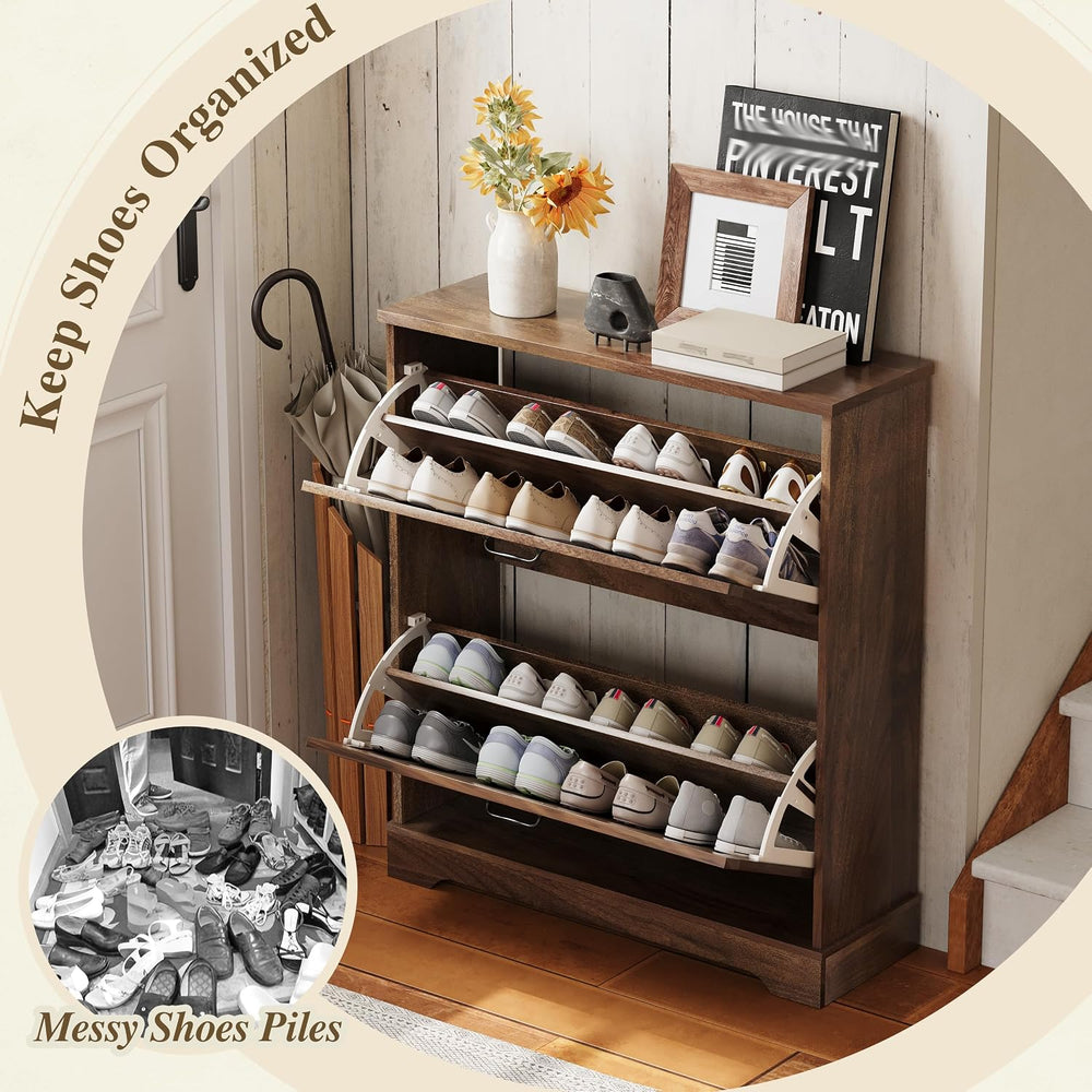 Semiocthome Farmhouse Shoe Storage Cabinet with 2 Flip Drawers, 31.5"(W)...