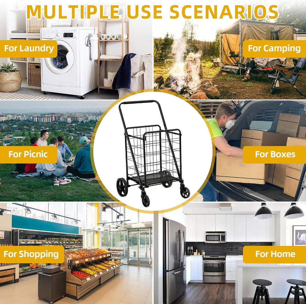 DWVO Utility Foldable Shopping Cart with Wheels, Large Portable Collapsible