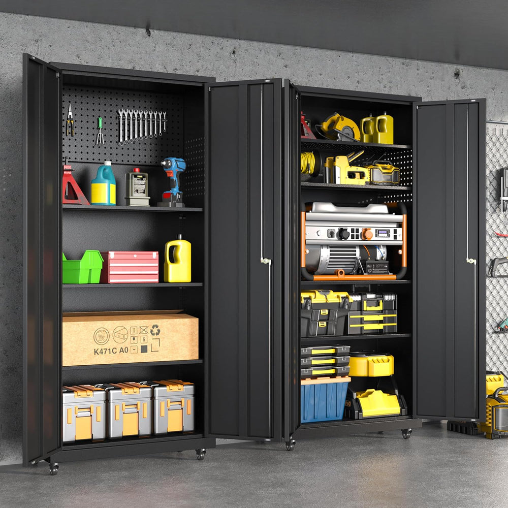 Metal Garage Storage Cabinet with Locking Doors & Pegboard, 71" H Ro...