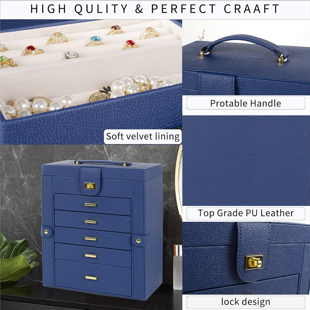 AKOZLIN 6-Tier Jewelry Box Organizer 5 Drawers Jewelry Storage Case