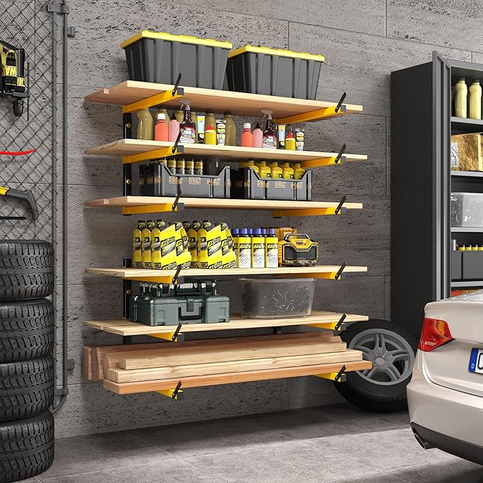 GREENER Lumber Storage Rack Folding Wood Storage Racks Wall-Mounted Metal Rac...