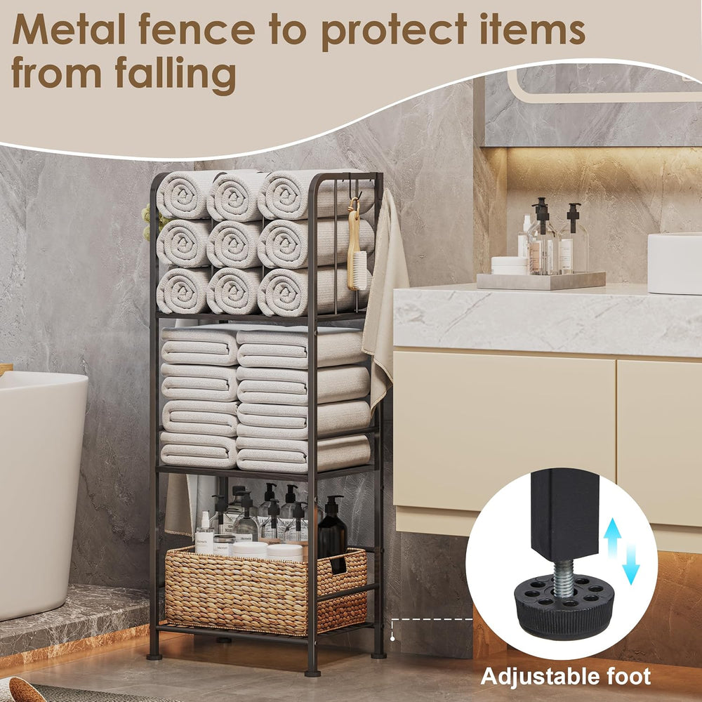 3-Tier Freestanding Cabinet Towel Rack Metal Stand, Black