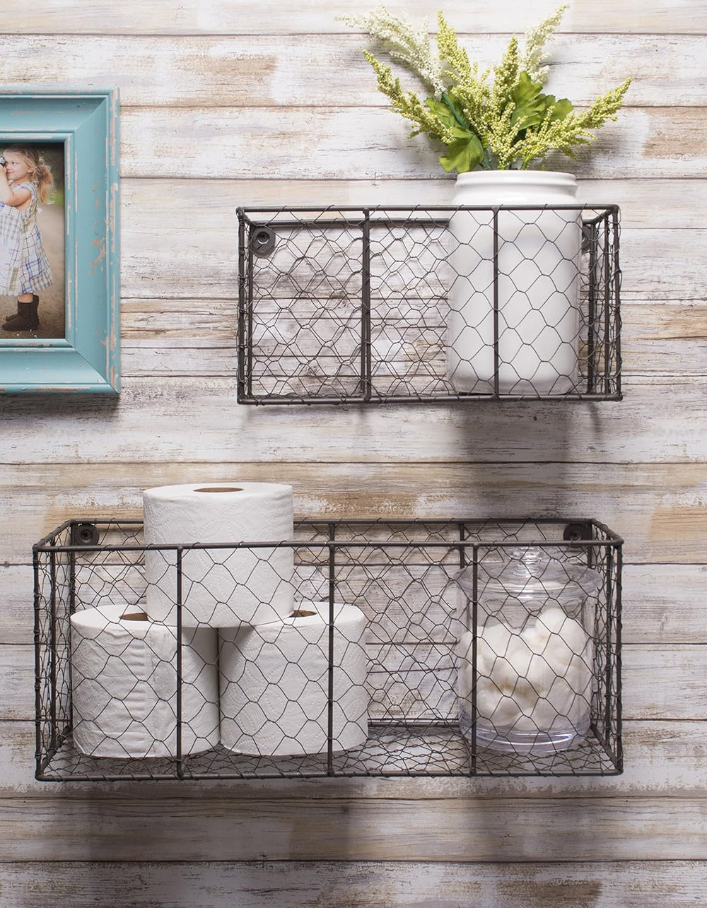 DII Chicken Wire Collection Farmhouse Vintage Wall Baskets, Small Basket, Vin...