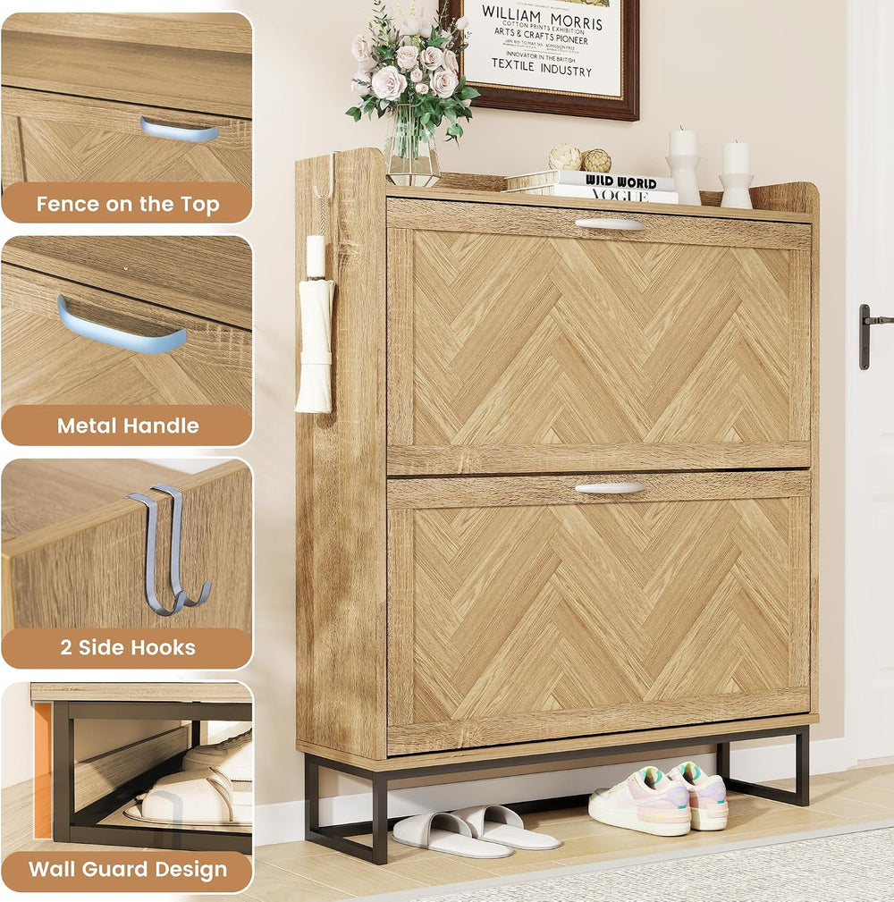 Shoe Cabinet Storage for Entryway, 40" Tall Narrow Wood Shoe Organizer w...
