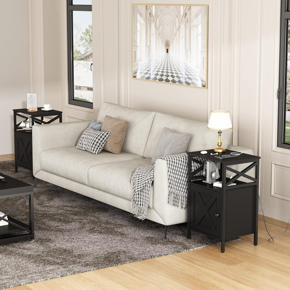End Table with Charging Station, Side Table with Power Outlet & USB Ports