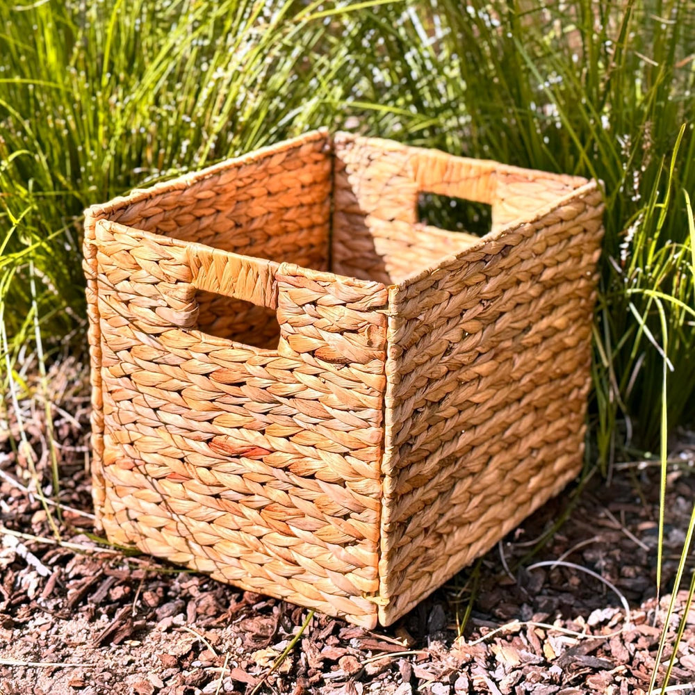 6 Hand-Woven Wicker Storage Baskets 13x11x11in, Water Hyacinth Shelf Bins