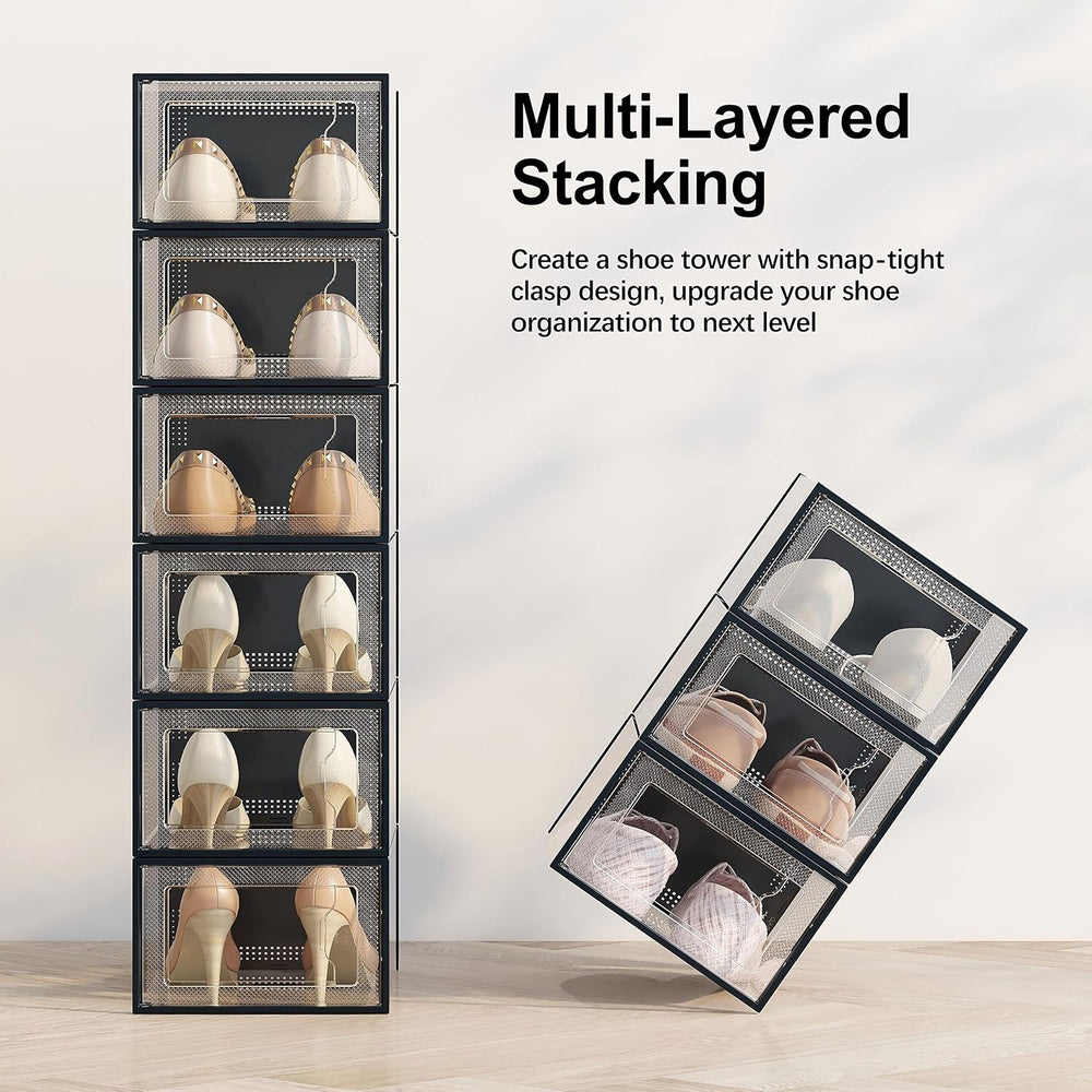 Shoe Storage Boxes Fit US 14 Clear Plastic Stackable Shoe Organizer