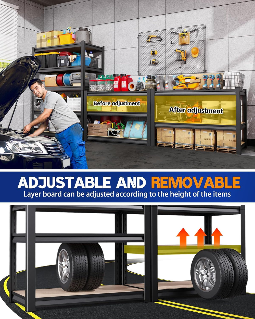 2 Pack Garage Shelving Heavy Duty, 5-Tier Storage Shelves, Home Storage Rack,...