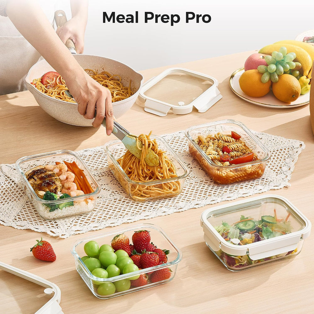 Vtopmart 5 Pack Glass Food Storage Containers with Glass Lids & Air Vent