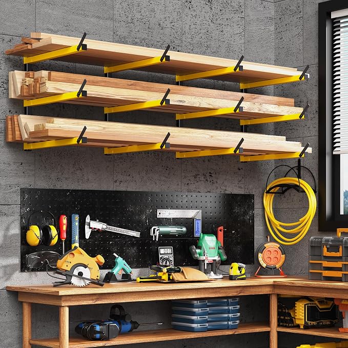GREENER Lumber Storage Rack Folding Wood Storage Racks Wall-Mounted Metal Rac...