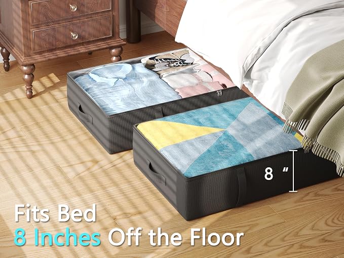 2-Pack Under Bed Storage Containers, 8 Inches Tall Underbed Clothes Storage