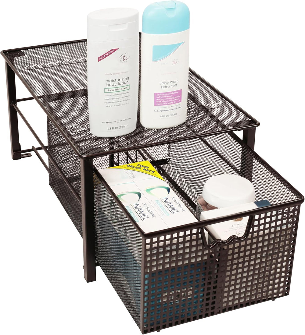 Deco Brothers Stackable Pull Out Cabinet Sliding Basket with Divider, Large