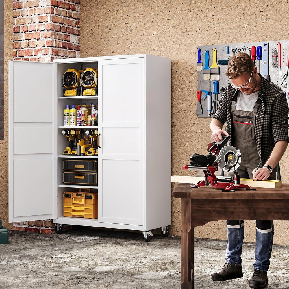 Metal Garage Storage Cabinet with Wheels, Wide & Deep Storage Cabinet wit...