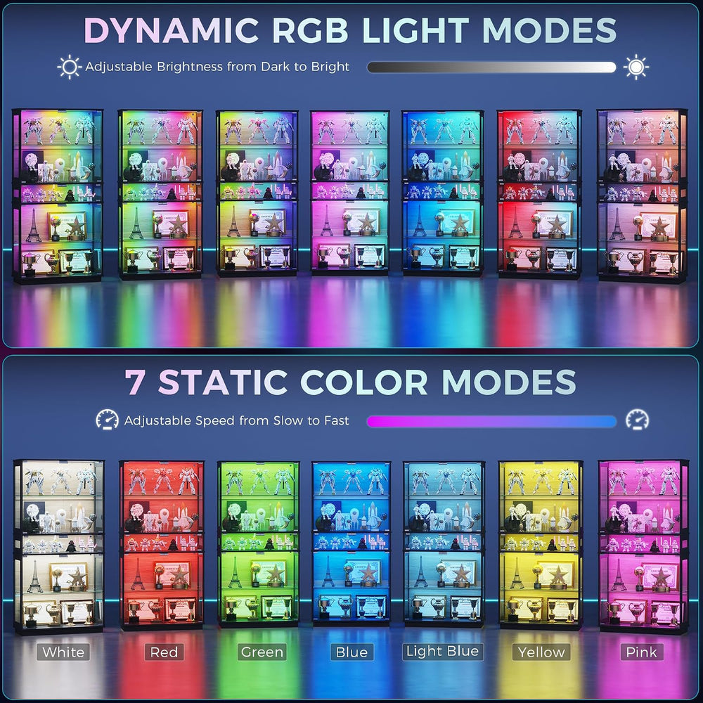 RGB Display Cabinet with 5-Tier Glass Shelves - 65" Tall