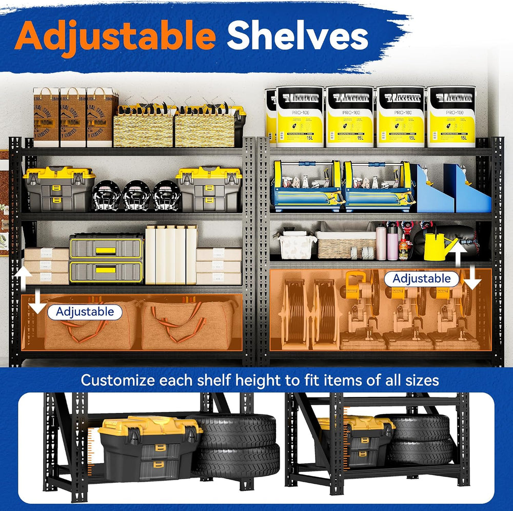 SAWJEC 6000 LBS Garage Shelving, 71" W Heavy Duty Storage Shelves, 4 Tie...