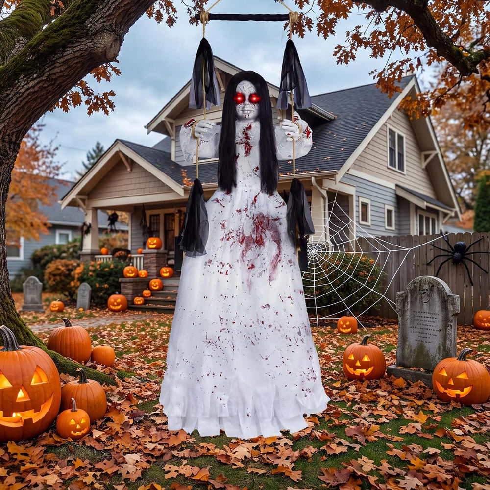 Halloween Decorations Outdoor, Scary Hanging Swinging Girl Props Sound & ...