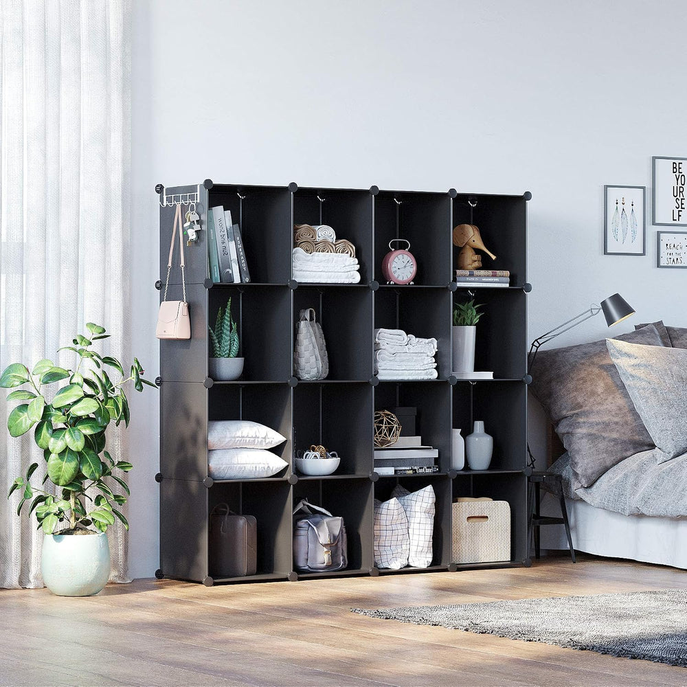 C&AHOME 16 Cube Storage Organizer Cube Shelves Units Storage Cubes, Black