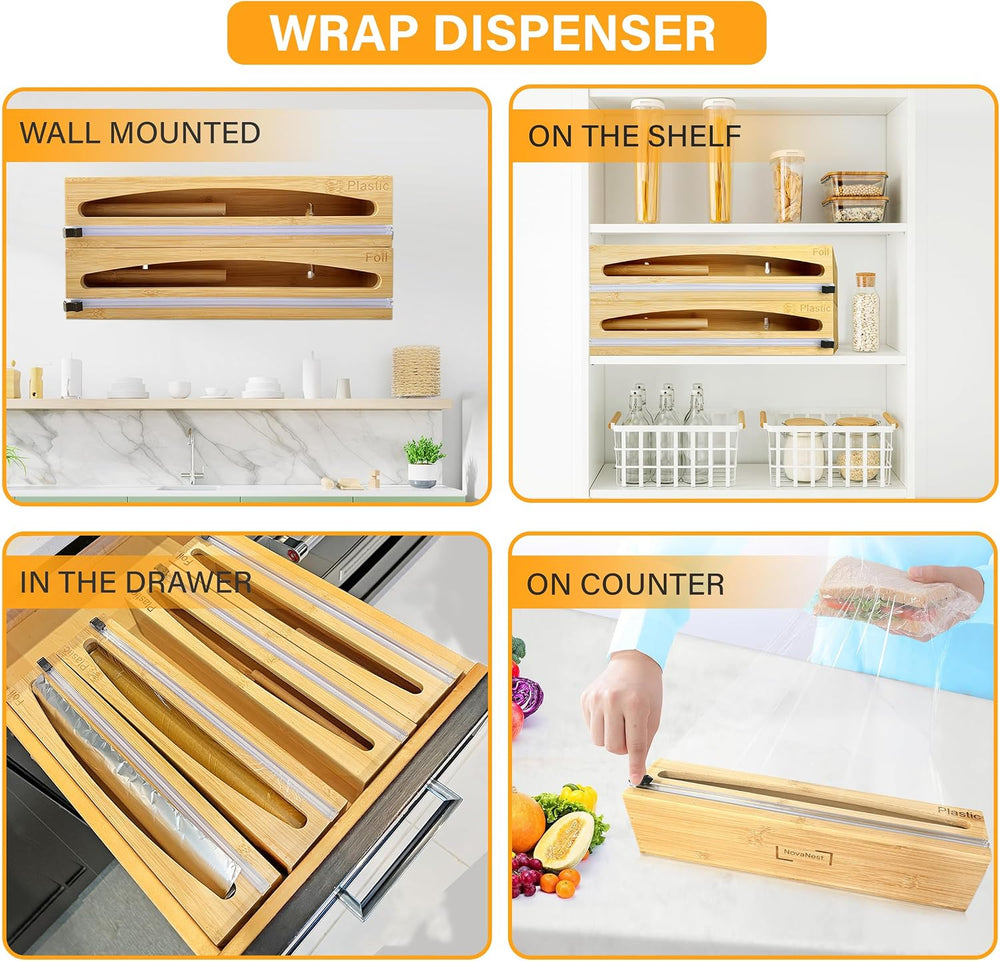 Wrap Organizer Dispenser with Cutter, (2 Piece Set), Fits 12" Rolls, Pla...