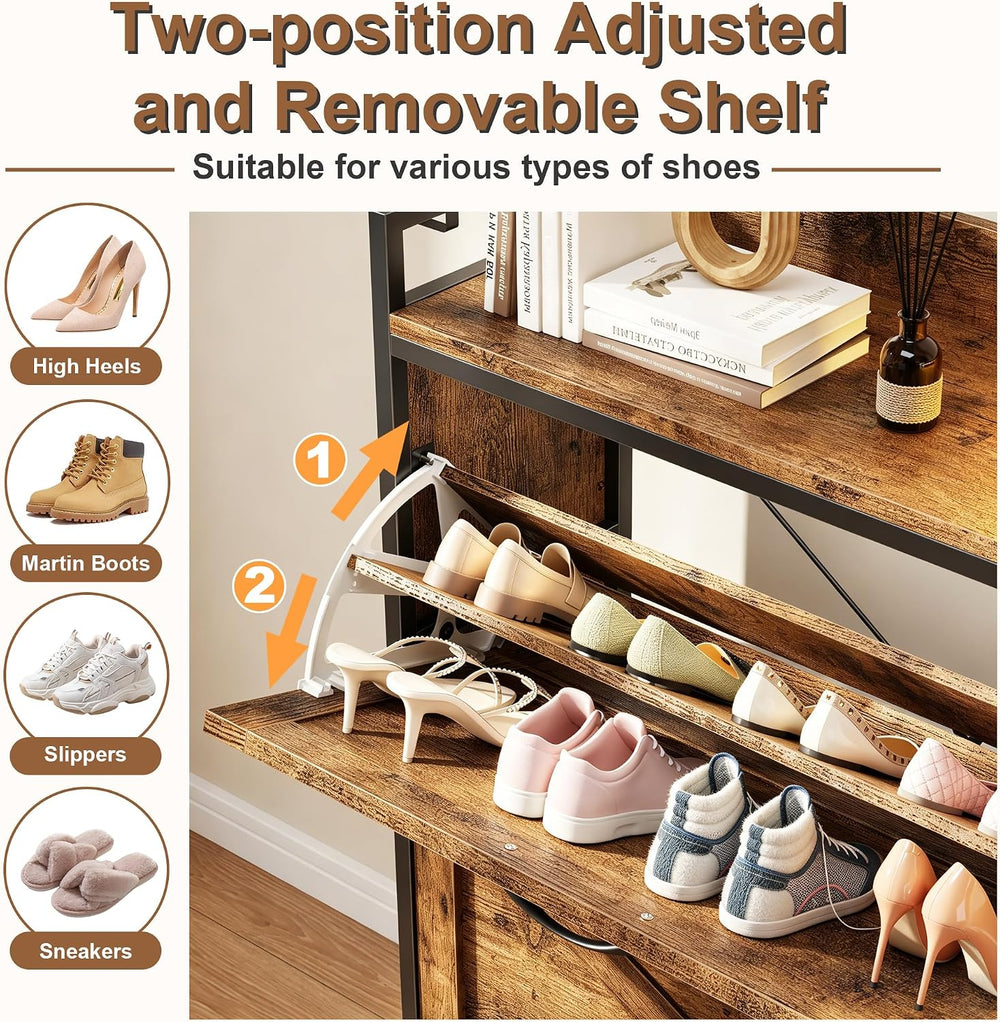 HIGDBFE Shoe Cabinet with 2 Flip Drawers and Coat Rack, 41.3" W