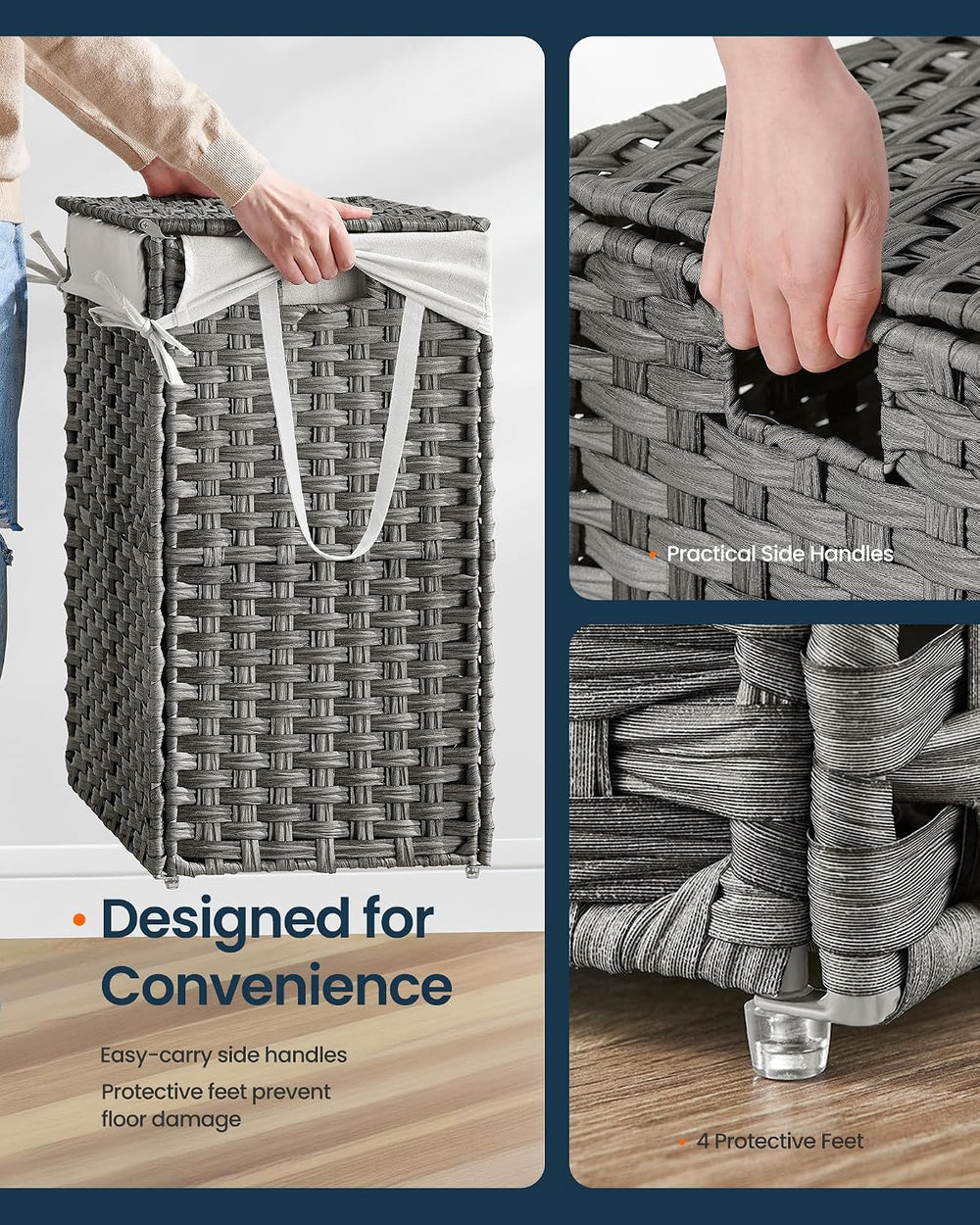 SONGMICS HOME Laundry Hamper with Lid, Clothes Basket with Removable Liner an...