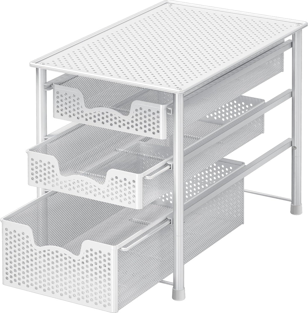 Simple Houseware 3 Tier White Alloy Steel Sliding Basket Organizer Drawer Cab...