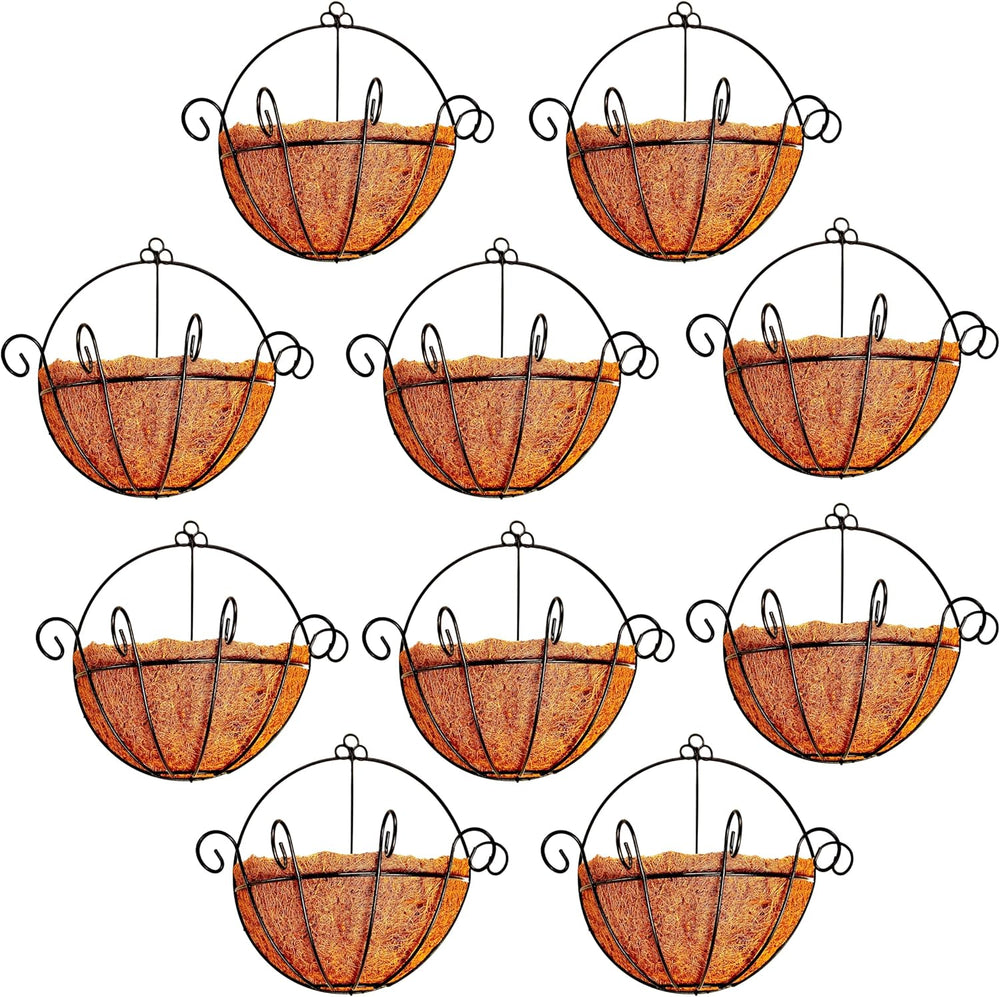 ShopLaLa Wall Planter (10 in, 10 Pack) Black Coco Liner Fence Flower Pots