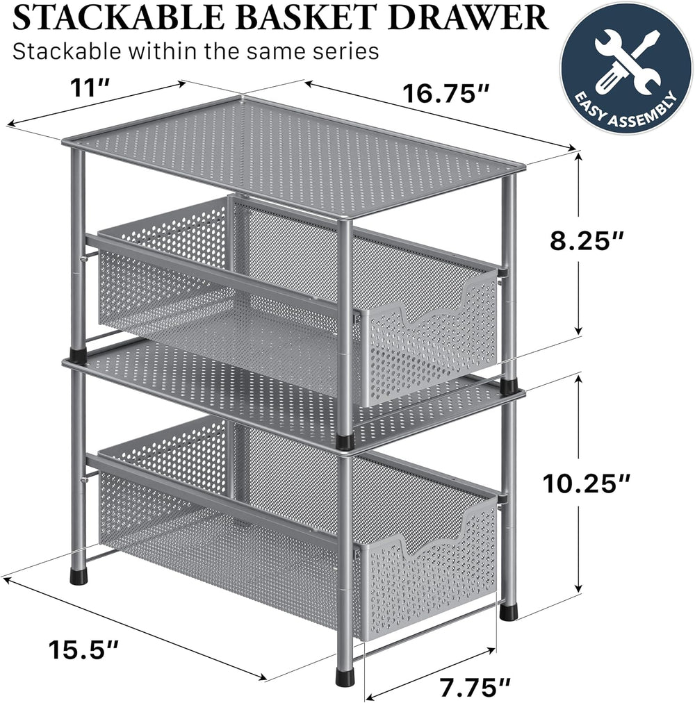 Simple Houseware Stackable Under Sink Sliding Basket Drawer, Silver