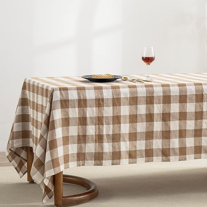 EVERLY 100% Yarn-Dyed Linen Rectangle Tablecloths 60x120Inches for Dining,Buf...