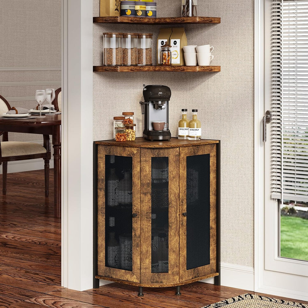 Coffee Bar Cabinet, 3-Tier Corner Coffee Cabinet with Storage Shelf